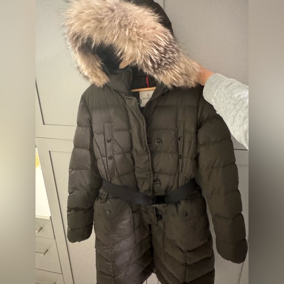 MONCLER “Genevrier” Green Fur Quilted Puffer Jacket - Size 4